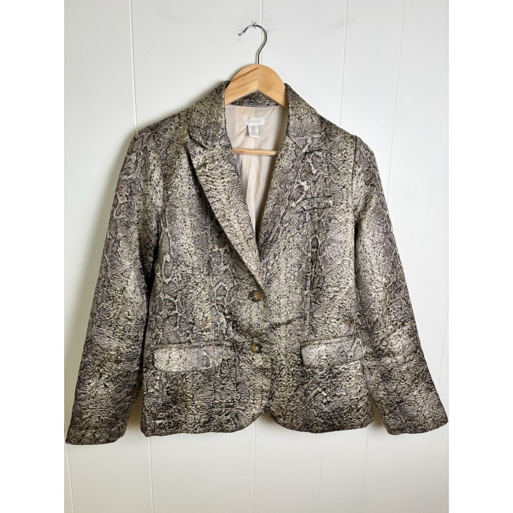 Chicos Blazer Womens Small Tan Snake Embossed Print Blazer Career Jacket